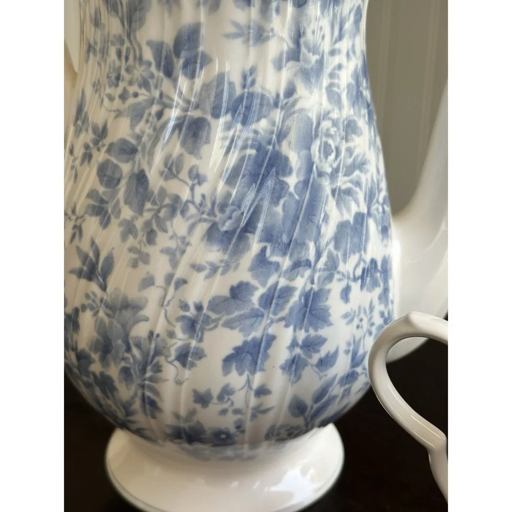 Nikko Tea Roses Coffee Pot & Creamer Blue Floral Japan Porcelain Set